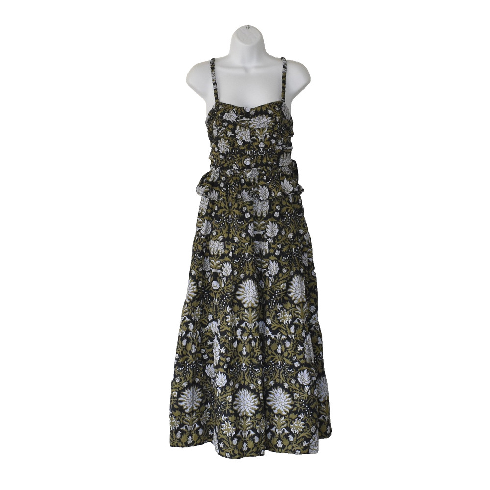 B6 NWT HYACINTH HOUSE Black/Olive Green Floral Peplum Midi Dress Size S - Picture 2 of 8